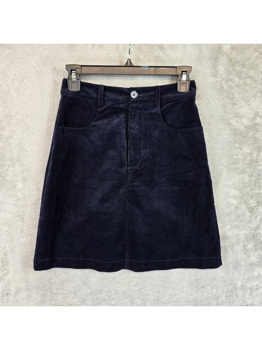 SAMEDI SOIR Skirt Womens S Navy Blue Corduroy A Line Mini Pockets Lined Stretch